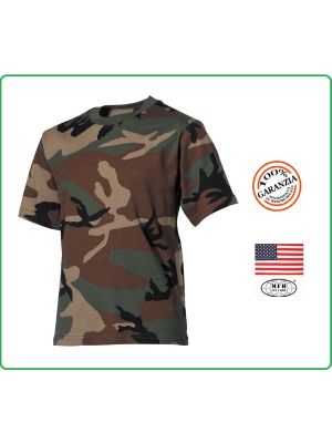 T-shirt Maglia Maglietta Girocollo Militare Manica Corta Camo Woodland  Art.00103T