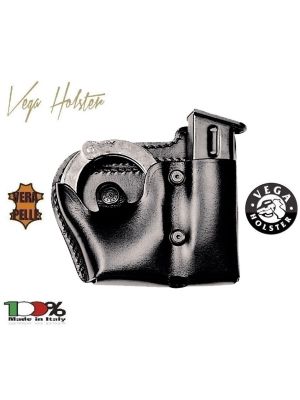 Porta Manette e Porta Caricatore in Cuoio con viti di Ritenzione Nero  Vega Holster Polizia Carabinieri Art. 1P07