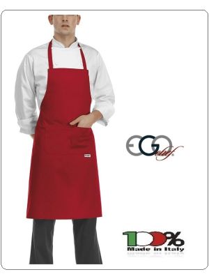Grembiule Cucina Pettorina con Tascone cm 90x70 Rosso Fuco  Ego Chef Italia Art.6103007C
