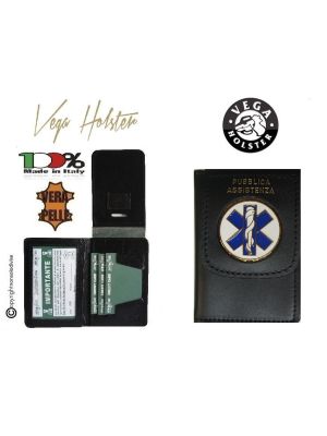 Portafoglio Portadocumenti Vera Pelle con Placca Pubblica Assistenza Croce Esculappio Medico Soccorritore Vega Holster Art. 1WD51