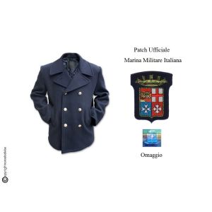 Giacca Giaccone Cappotto Marina Marinaio Vintage Navy Pea Coat Marine Army Blu Bottoni Oro + Patch Ricamata Logo Marina Militare Italiana Originale  Art.CAP-MAR