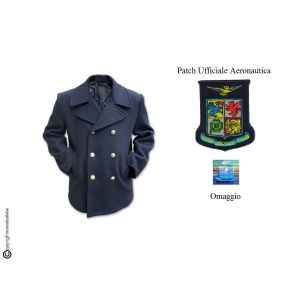 Giacca Giaccone Cappotto  Vintage Blu Bottoni Oro + Patch Ricamata Logo Aeronautica Militare Italiana Originale Mil Tec Art. CAP-MAR-1
