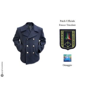 Giacca Giaccone Cappotto  Vintage Blu Bottoni Oro + Patch Ricamata Logo Aeronautica Militare Frecce Tricolori Italiana Originale Art.CAP-MAR-2