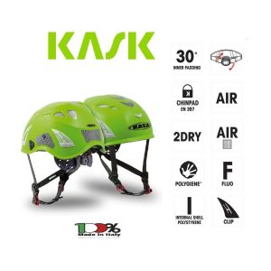Casco Protezione Verde PLASMA HI VIZ KASK ITALIA Soccorso Emergenza Alpinismo Sci Art. WHE00009-V