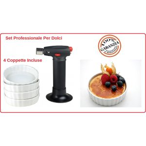 Set Caramellizzatore Cannello Bruciatore + 4 Coppette Catalana Dolci Cremè Brulée Schonuber Art.5610016