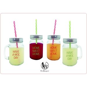 Tazze con Tappo a Vite e Cannuccia Vin Bouquet FIH 100 Krug aus Glas, Weiß Art.FIH100