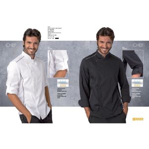 La Giacca Cuoco Chef Alex Bianca Profili Neri  Siggi Horeca Personalizzata con Nome Ricamato Art.28GA0191B