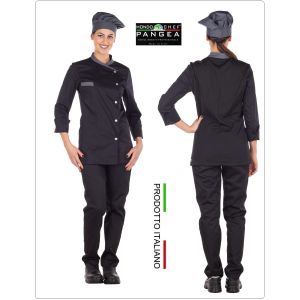 Giacca Cuoco Chef Sartoriale Donna  Danimrca Nero Grigio Militare Pangea Personalizzata con Nome Ricamato Art.DN0204