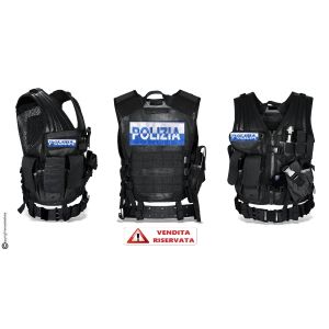 Tactical Vest Gilet Tattico Modulare Corpetto Tattico Mil-Tec Nero POLIZIA DI STATO Bicolor VENDITA RISERVATA Art.10720002-PS