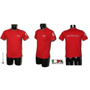 T-shirt Girocollo Manica Corta Italia Rossa Tricolore Italia Ricamata Croce Rossa Italiana CRI C.R.I.  Art. 6616