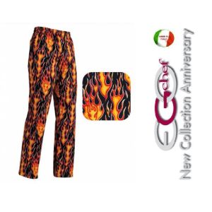 Pantalone Pants Hose Culisse Cuoco Chef Professionale Ego Chef Italia Flames Fiamme Inferno Art. 3502110A