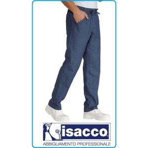 Pantalaccio Pantaloni Culisse Unisex Cuoco Chef Pasticcere Jeans Blu  Isacco Art.044677