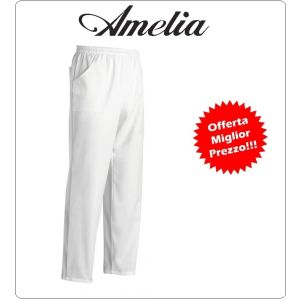 Pantalone Unisex Professionale Coulisse Cuoco Chef Bianco 100% Cotone Tinto in Filo By Amelia Primo Prezzo per Scuola Alberghiera  FINE SERIE Art.AMELIA-4