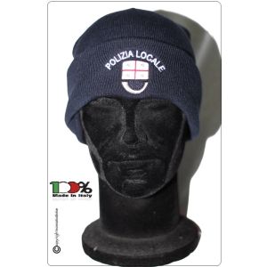 Berretto Zuccotto Papalina Watch Cap Invernale Blu Nevy OD con Ricamo POLIZIA LOCALE LIGURIA Art.TUS-LI
