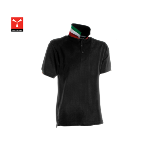 Polo Manica Corta Nero Black Modello NATION  Italia Collo Tricolore Payper Art. NATION-2