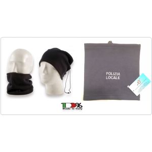 Scaldacollo Blu Nevy Fascia Scalda Collo Berretto Doppio Uso Con Ricamo POLIZIA LOCALE Art. NSD-BRK-3