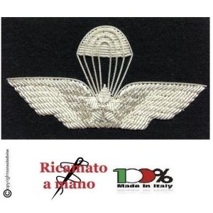 Brevetto Paracadutismo Abilitazione Lancio Ricamato a Mano Canutiglia Argento Militare Art. NSD-BREV1