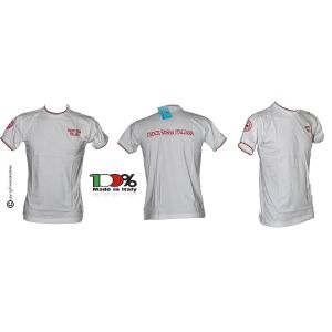 T-shirt Girocollo Manica Corta Italia Bianca Tricolore Italia con Ricami Croce Rossa Italiana CRI C.R.I. Art. 6614