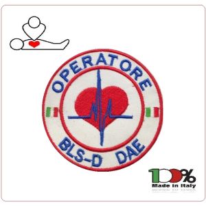 Patch Toppa Ricamata Bianca con Velcro D.A.E. OPERATORE BLS-D cm 8.00 DAE Art.DAE-51