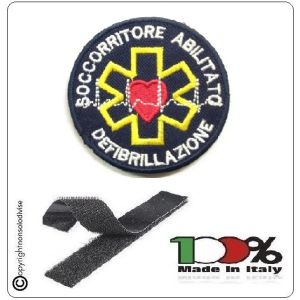 Patch Ricamo a Macchina Con Velcro 118 CRI Misericordia SOCCORRITORE ABILITATO DEFIBRILLAZIONE - Tondo  Art.118-DEFT